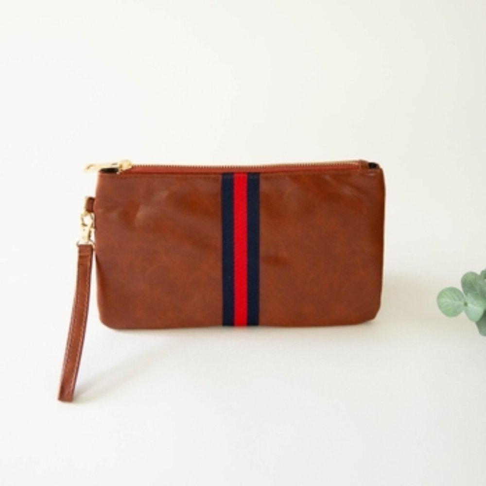 Preppy Stripe Zipper Clutch - Red/Navy Stripe